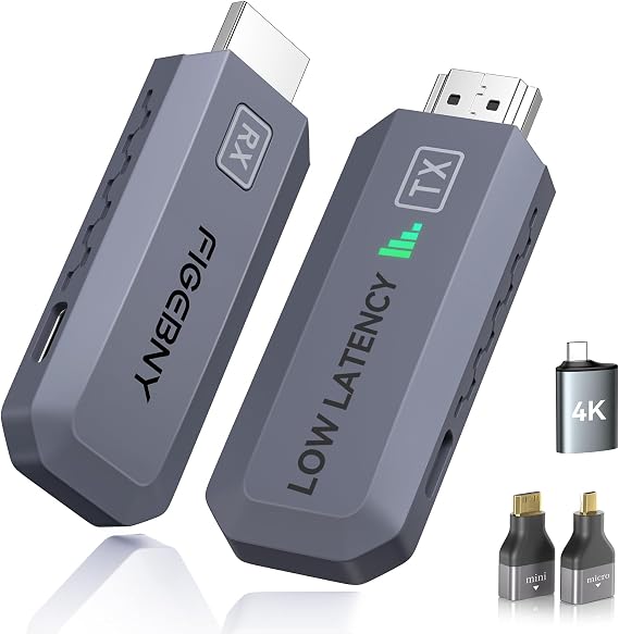 Wireless HDMI Transmitter and Receiver 4K Decode 1080P Output Ultra Low Latency,Plug&Play 2.4G/5G Portable Extender, 165FT HD Display Adapter for TV Box/PC/Laptop/Projector/DV/Camera Grey