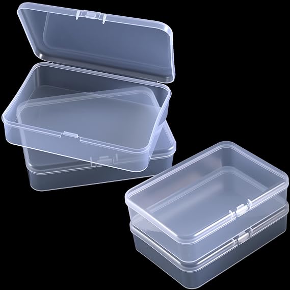 Hzopcw 2pcs Small Plastic Box, Mini Storage Box with Lid, Clear Rectangular Storage Container Craft Organizer for Storing Jewelry Beads Cards- 3.93x2.75x0.83 Inches