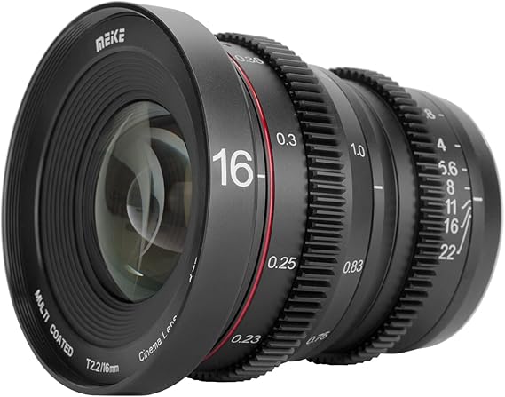 Meike16mm T2.2 Large Aperture Manual Focus Prime Low Distortion 4K Mini Cine Lens for Micro Four Thirds M43 MFT Mount Compatible with Olympus/Panasonic Lumix Cameras and BMPCC 4K Zcam E2 GH5 GH6 GH7