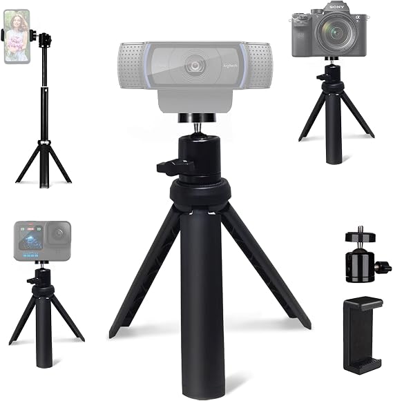NexiGo Lightweight Mini Tripod for Camera/Phone/Webcam, Extendable Stand, for NexiGo Logitech Webcam C920 C922 C925e C922x C930e C930 C615 Brio and Other Lightweight Devices with 1/4" Thread