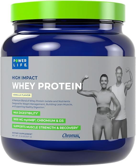 POWERLIFE High Impact Grass-Fed Whey Protein with HMB, Vanilla, 15 Servings