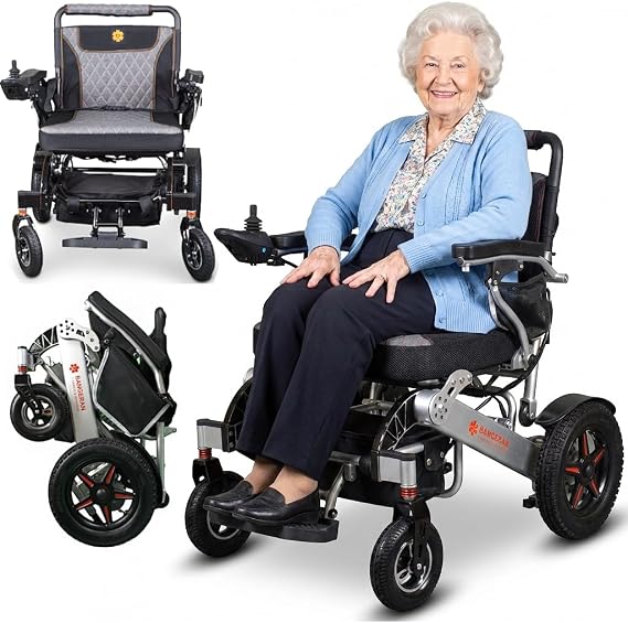 Compact Heavy Duty Electric Power Wheelchair Holds 400 lb, Designed for Safe Aviation Travel, Motorized Electric Wheelchair Mobility Aid for Elderly, Seniors, Adults, 20" Seating Area Between Armrests