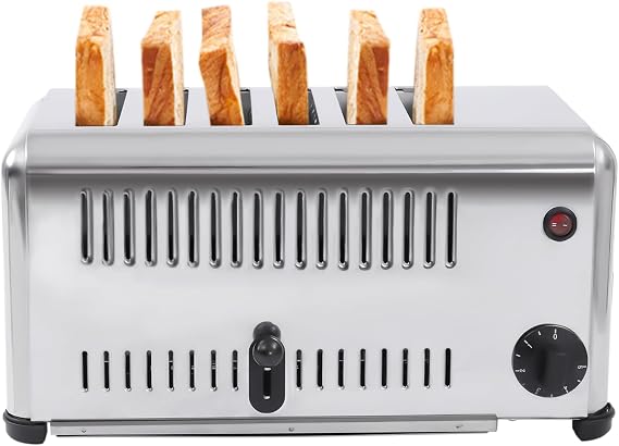 6 Slice Toaster, 1680W 110V Commercial Stainless Steel Toaster with Wide Slot, Electric Baking Machine Bread Making Tool with Timing Function for Home Bakery Restaurant