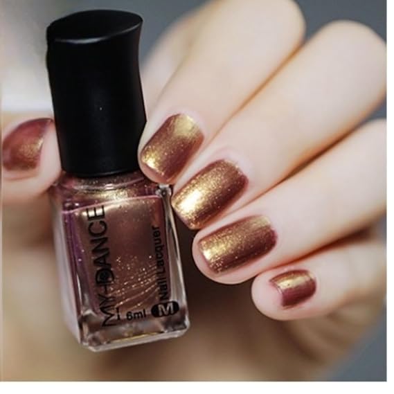 Pearl Metallic Champagne Gold Rose Bronze Nail Polish, Long Lasting Quick Dry Golden Brown Nail Lacquer, Shiny Shimmer Nail Art Polish Air Fast Drying DIY Manicure for Women (004, 6ml)