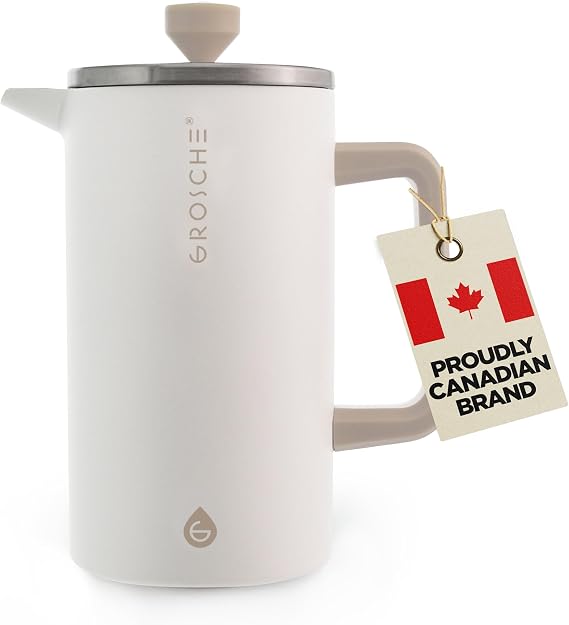 GROSCHE Dublin Double Wall Stainless French Press, White, 8 Cup, 34 oz