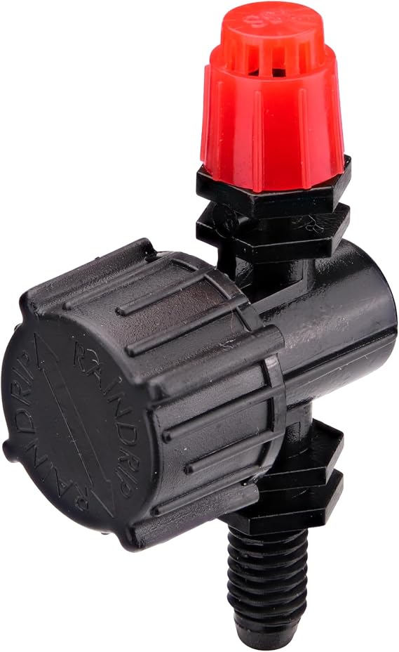 Raindrip R180CT, Adjustable Flow Micro Sprinkler, Full-Circle Pattern, Stream Spray, with 10-32 Threaded Inlet, Drip Irrigation Emitters for Drip Irrigation Gardening Systems, 5-Pack, Black with Red