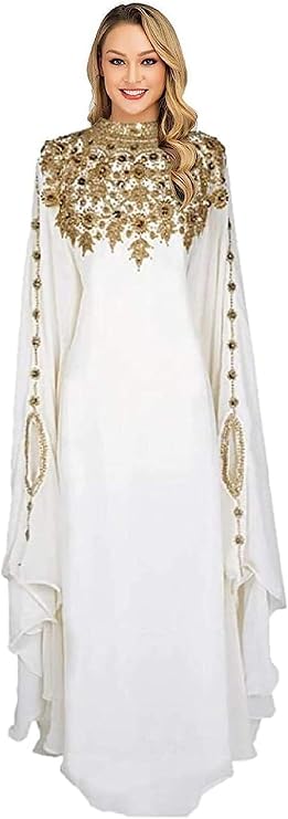 Royal White Islamic Modern Elegant Dubai Moroccan Caftan Arabic Party Wear Beach Kaftan Maxi Floor Length Evening Gowns Dress