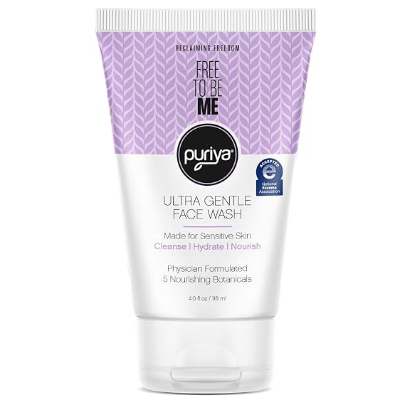 Puriya Ultra Gentle Face Wash, Optimal Hydration for Dry, Sensitive Skin. pH Balanced, Hypoallergenic, Sulfate-Free, Vegan. Physician Formulated for Kids, Men, and Women, Rinses Clean without Residue