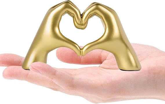 Gold Decor Heart Hands Sculpture for Living Room Bedroom Bookshelf Mantle Desk Decoration, Modern Home Decor Aesthetic for Wedding Anniversary Mother Decorations (10.5cm)