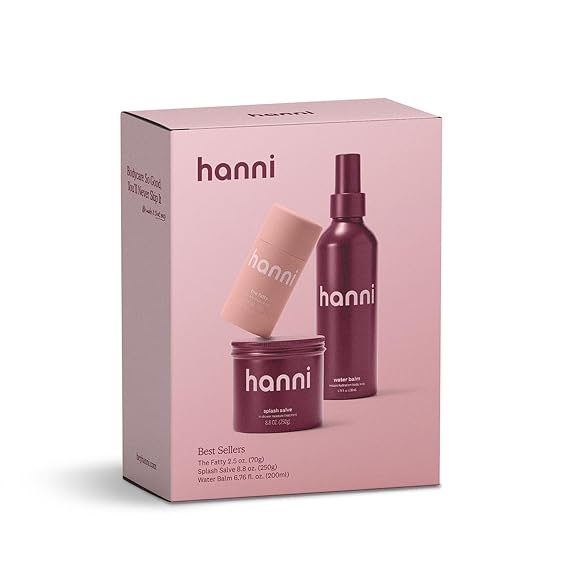 HANNI Body Moisturizer Gift Set | Splash Salve, Water Balm & The Fatty | A 3-piece body care gift set: Splash Salve in-shower body balm, Water Balm hydrating mist, The Fatty moisture stick
