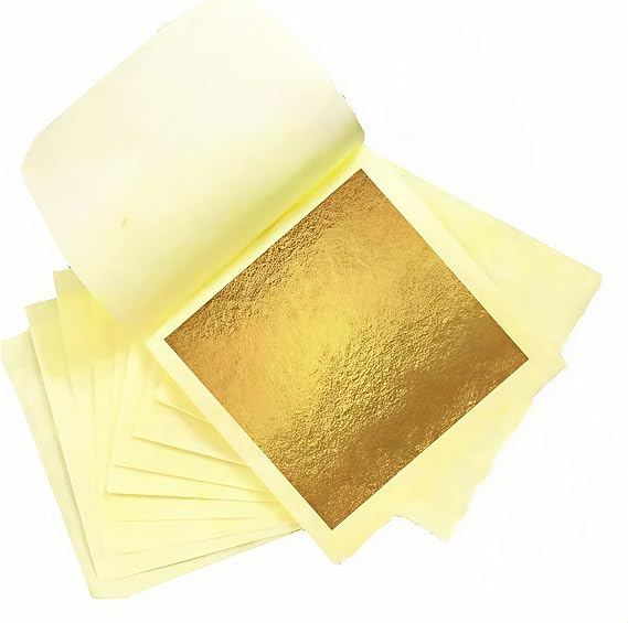 10 Gold Leaf Sheets, Premium Gold Flakes for Decorating Cakes Dessert