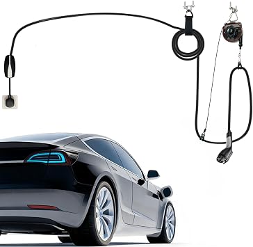 EV Charger Cable Retractor, Universal EV Charger Retractable Cable Management System, Garage Charging Cable Organizer for All Level 2 Chargers-Mounts to Ceiling and Wall