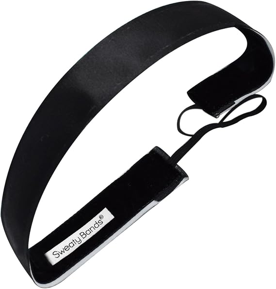 Sweaty Bands Womens Girls Headband - Non-Slip Velvet-Lined Exercise Hairband - Wicked Black 1-Inch