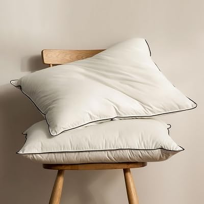 BPC Goose Feather Down Pillows King Size, 100% Organic Cotton Cover - Luxury 3-Chamber Design for Medium Firm Support & Cloud-Like Comfort, Set of 2 Bed Pillows for Sleeping, 20x36 Inches