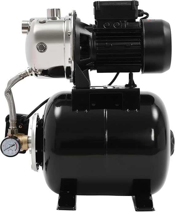 1HP Shallow Well Pump with Pressure Tank, 110V 792GPH Irrigation Jet Pump Automatic Water Pressure Booster Pump System for Home, Farm, Pool, Maximum Head 147.64FT (Black)
