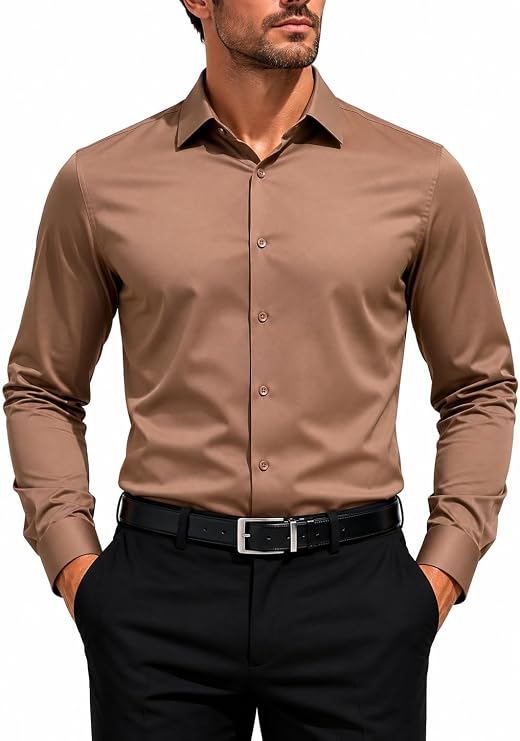 Cloudstyle Mens Stretch Button Down Shirt Long Sleeve Business Top