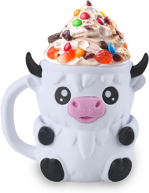 Highland Cow Ice Cream Holder, Cute Cow Ice Pint Holder, Gift for Cream Lovers (White)