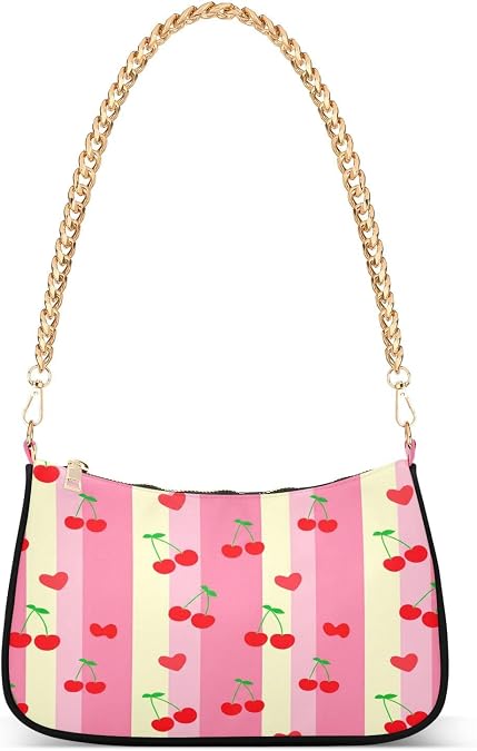 Shoulder Bags for Women Red Cherry Tote HandBag Shoulder Bags purse with Chain Zipper Closure