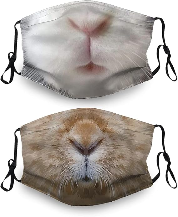 2 Pcs Animal Bunny Rabbit Pig Christmas Beard Face Mask Reusable Adjustable Masks For Kids Adults Men Women