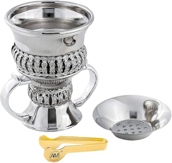 AM Regal Metal Incense Burner - Bakhoor Burner Mubkhara Frankincense Resin Burner - Ideal for Yoga, Spa & Aromatherapy (Silver)