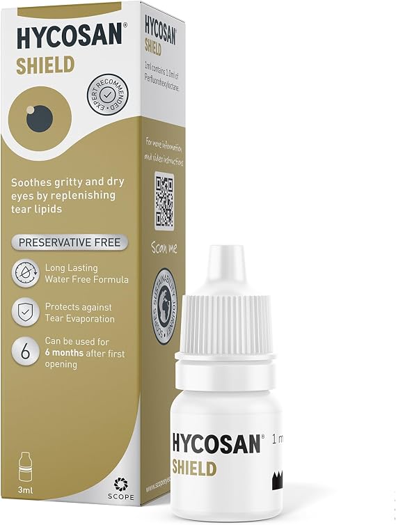 Hycosan Shield Eye Drops – Preservative Free Single Ingredient Formula for Management of Dry Eyes – 280 Applications – 3ml
