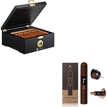 GLENCREAG Thermostatic Cigar Humidor Box with Cigar Hygrometer Bundle