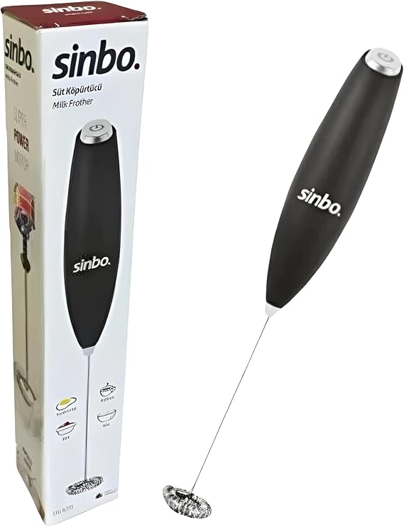 Sinbo Elektrikli Süt Köpürtücü, Pilli Mini Mikser, Paslanmaz Çelik Çırpıcı Uçlu, Siyah STO-6723