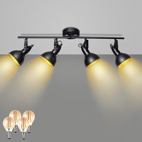 4Way Ceiling Spot Lights Retro Rotatable Spotlights E14 Black Gold
