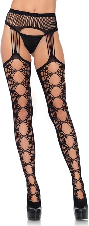 Leg Avenue Women's Deco Fishnet Stockings With Attached Garter Belt
