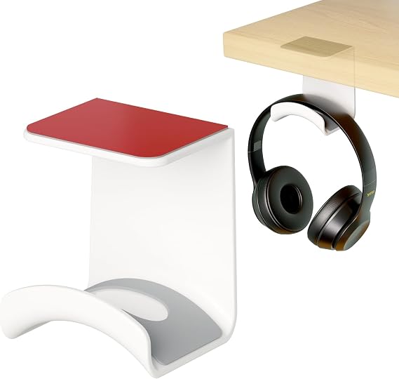 Gmae Headphone Stand for Desk Mini Headset Hanger Holder with Strong Adhesive Headset Stand Headphone Holder (Under Desk White)