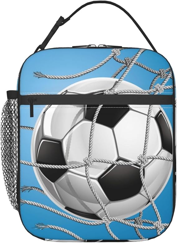 Insulated Lunch Box for Men Boys Kids Soccer Lunch Box for Work,Picnic,School,Travel,Hiking,Beach or Fishing Polyester Sport Soccer Theme Lunch Bag