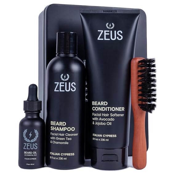 ZEUS Deluxe Beard Care Kit for Men with Natural Beard Oil (Italian Cypress) | Designed to Soften Texture, Reduce Itch, Improve Control & Deliver Daily Conditioning in a Complete Set for a Stronger Beard