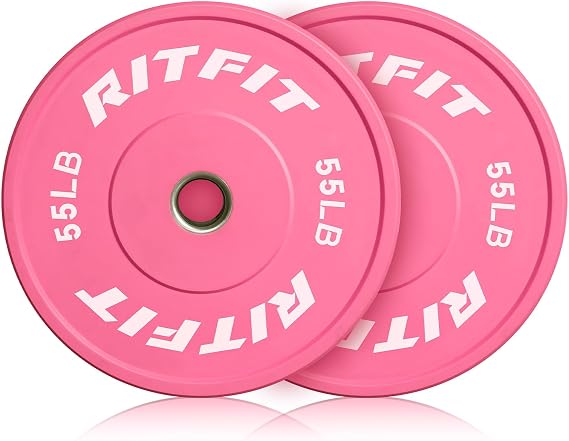 RITFIT Pink Olympic Bumper Plates with Steel Insert for Home Gym | High-Density Rubber with Low Bounce, 2-Inch Olympic Bore with Steel Insert, Pink Color for Strength Training