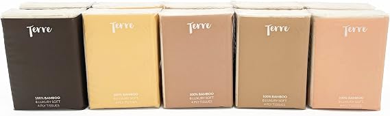 Terre Bamboo Pocket Tissues | 10 Pack (80 Tissues Total) | 4-Ply Unbleached Facial Tissues | Hypoallergenic & Tree-Free | Soft Travel Tissues for Pocket, Purse & Backpack