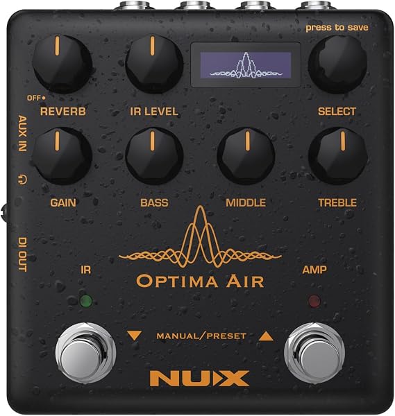 NUX Optima Air Dual-Switch Acoustic Guitar Simulator with a Preamp,IR Loader, Capturing Mode,15 BuiltIn Acoustic Guitar Profiles,3Band EQ,Gain Control, BuiltIn Reverb, USB Audio