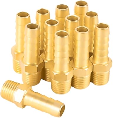 SUNGATOR 12-Pack 14 NPT to 38 Hose Barb Fittings, Brass Air Hose Fittings, 38 Barb to 14 NPT Male Thread Adapter, Brass Air Line Repair Connector Kit for Compressor, Gas, Auto Shop