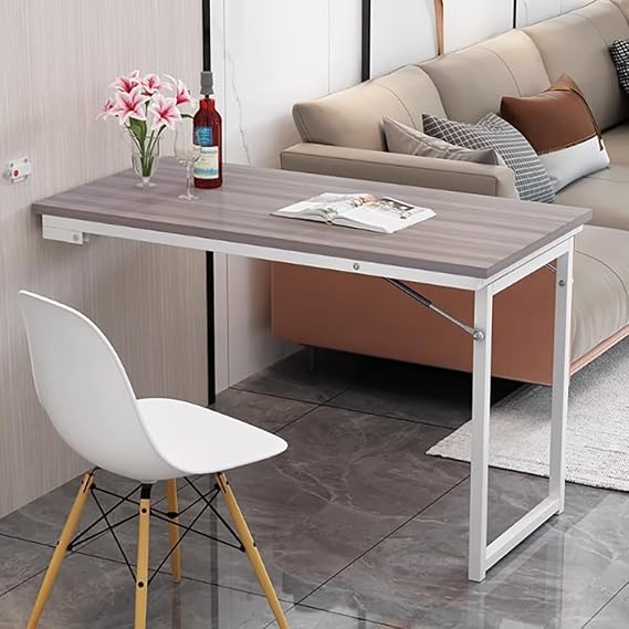 Wall-Mounted Folding Desk | Flip-Up Laundry/Dining Table with Support Legs Wooden Drop-Leaf Floating Desk for Small Spaces(Size:100x60cm(40x24in),Color:White Leg)