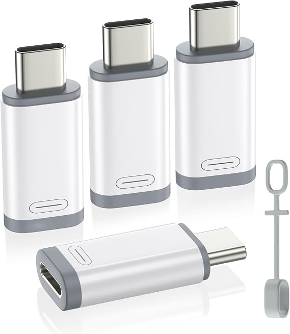 MoKo Lightning to USB-C Adapter for iPhone 17 16 15, Charge Only, 4 PCS | Not for Earphone/Portable Storage Devices/iPencil, Charging Only, Lightning Female to USB-C Male, For USB-C Phone, White/Gray
