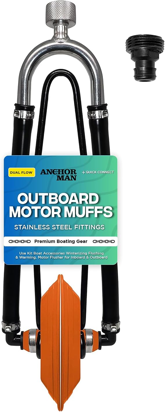 Outboard Motor Muffs Dual Feed Anchor-Man Boat Motor Flusher & Water Muffs for Outboard Flushing & Winterizing, Universal Fit, Orange