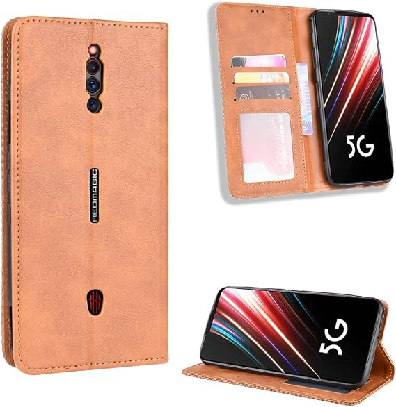Case for ZTE Nubia Red Magic 5S Case Cover,Case for ZTE Nubia Red Magic 5S NX659J Case PU Leather flip Cover Brown
