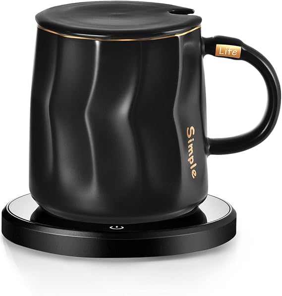 Coffee Mug Warmer Set, Smart Coffee Warmer for Desk Auto Shut Off, Cup Warmer for Office Home Use, 2 Temperature Control Heated, 13.5 oz Flat Bottom Coffee Mug, Gifts for Men, Matte Black