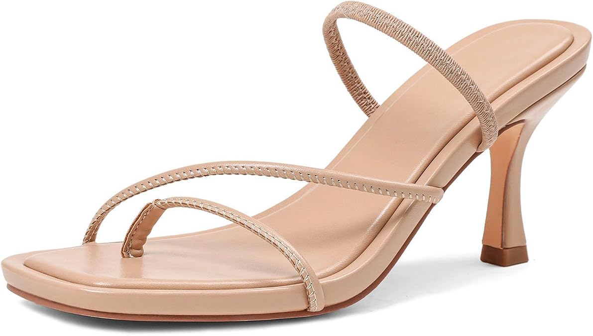 Strappy Kitten Heel Sandals Women Square Toe Flip Flop Heels | Open Toe Sandals , 3 Inch Thong Heel-5 Colors, Summer Fashion Beach Vacation Casual Dress Shoes, Wedding,Party