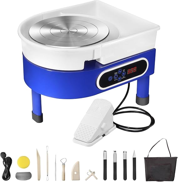 25cm Turntable Potter's Wheel, 350W Electric Pottery Wheel,Adjustable Speed Pottery Clay Shaping Machine with Foot Pedal Sculpting Tools, DIY Pottery Kit for Beginners & Pros