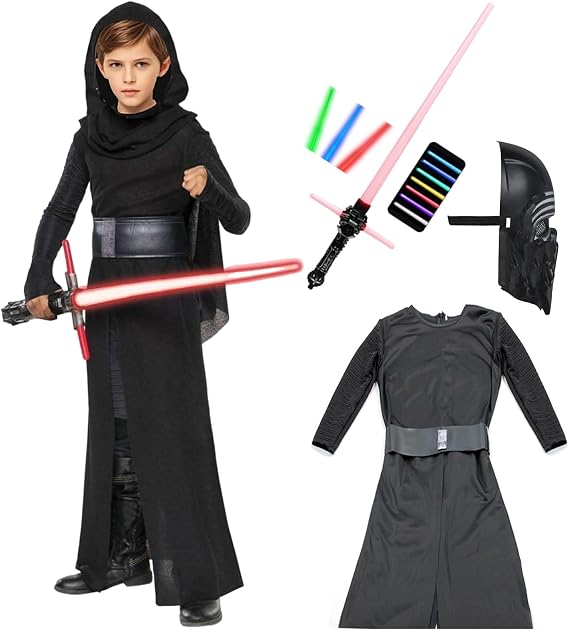 Black Alien Costume Kids 5Pcs Knight Costume Lightsaber Black Anime Mask Halloween Outfits Cosplay Props