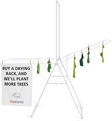 Brabantia HangOn Laundry Drying Rack with Garment Rail 82ft  Fresh White Compact, Foldaway, Adjustable Indoor Stainless Steel Clothes Horse
