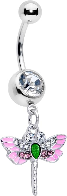Body Candy Womens 14G 316L Stainless Steel Navel Ring Piercing Bright Dragonfly Color Mens Dangle Belly Button Ring