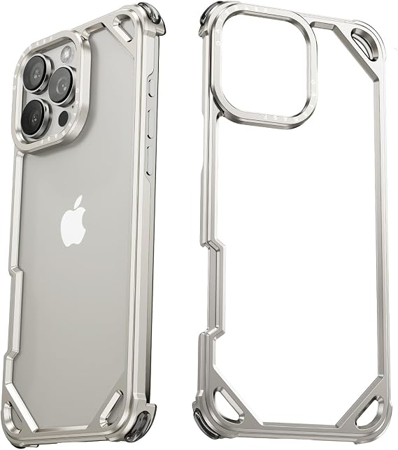 iPhone 15 Pro Max Bumper Case, NIFBANG Aluminum Metal iPhone 15 Pro Max Bumper Case Aluminum + Silicone Dual Layer Lightweight Lens Protection Four Corner Airbag Minimalist Thin iPhone 15 Pro Max Cover Full Protection Drop Protection US Military Standard Shock Resistant Lightweight iPhone 15 Promax Cover Natural Titanium