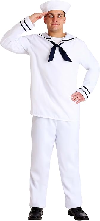 Fun Costumes Adult Men's Sailor Costume | First Mate Halloween Open Seas Uniform with Shirt, Pants, Neck Tie, and Hat Medium