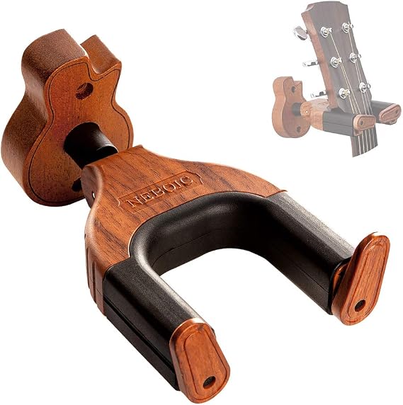 Neboic Guitar Wall Mount, Auto Lock Guitar Wall Hanger, Hard Wood Base in Guitar Shape Guitar Hook, Guitar Holder for Acoustic, Electric, Classical, Bass Guitars, Guitar Accessories