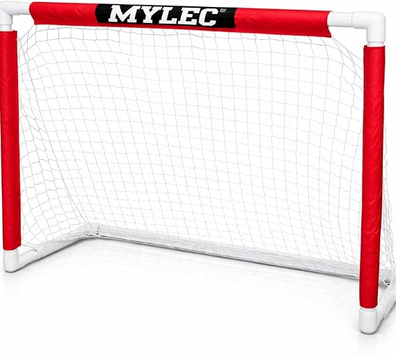 Mylec Junior Hockey PVC Goal (48" x 37"), Easy Assembly, Lightweight & Durable, Sleeve Netting System, (White & Red, 6 Pounds)